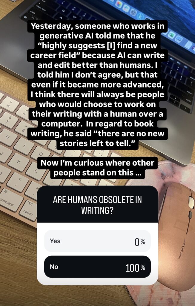 Poll: Are humans obsolete in writing? Yes-0%, No-100%